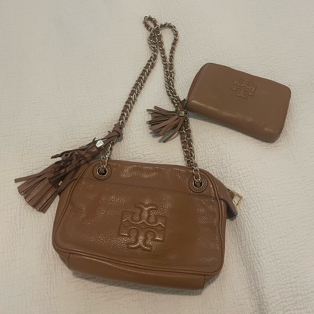 Tory Burch Cognac Purse + Free Wallet